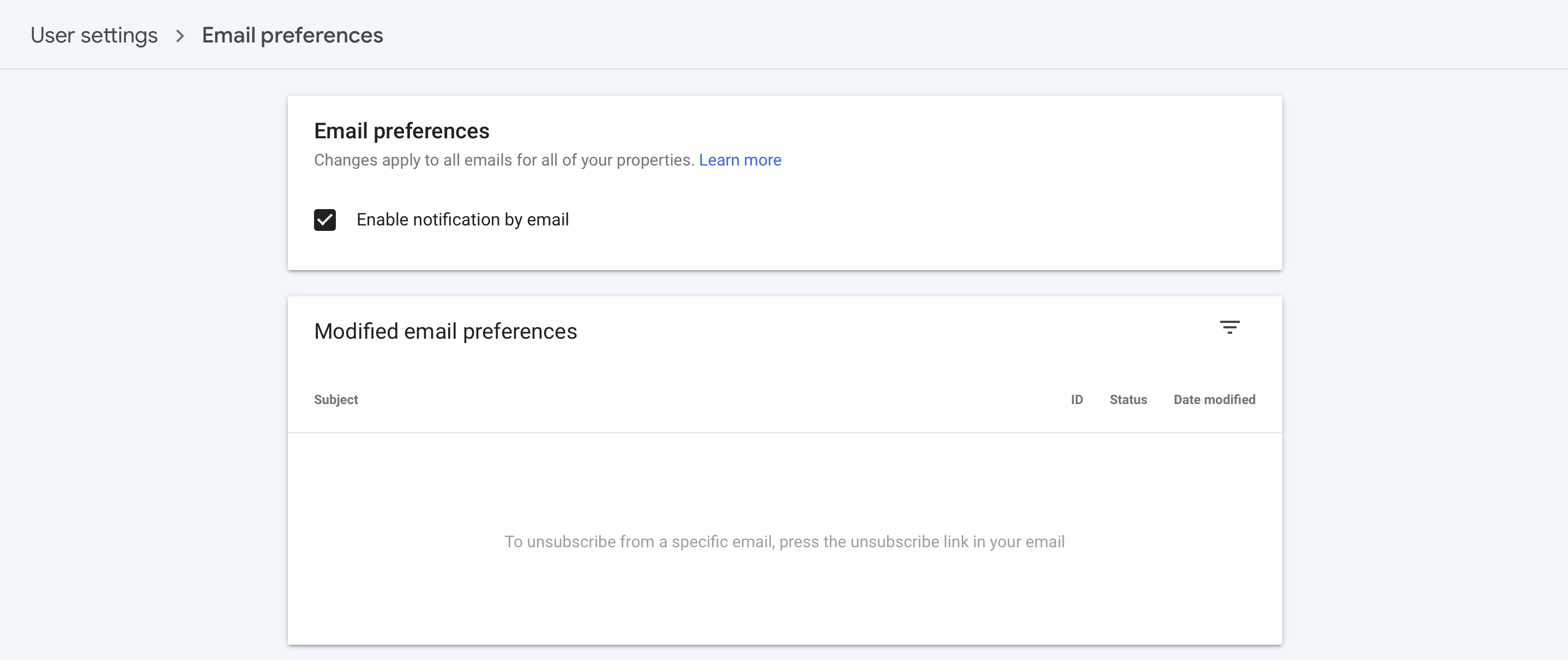 Google search console email preferences